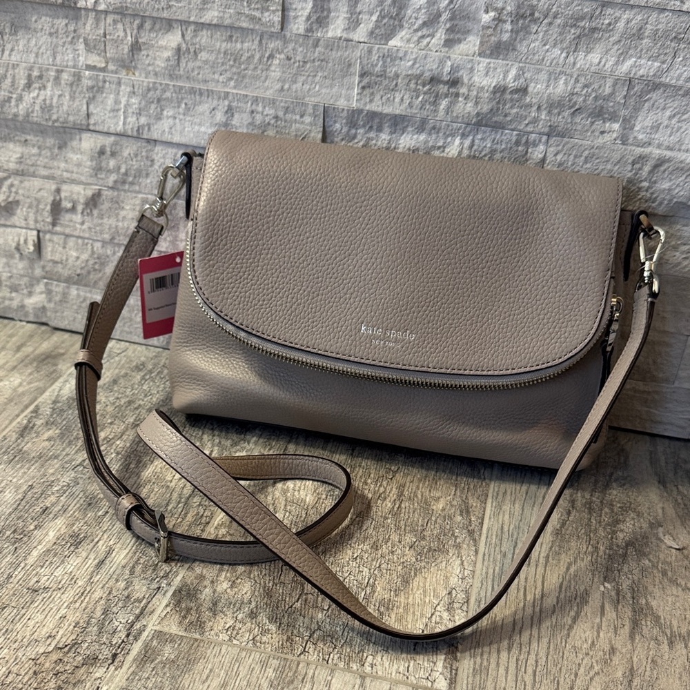 kate spade Pebbled Leather Crossbody in Taupe Gray
